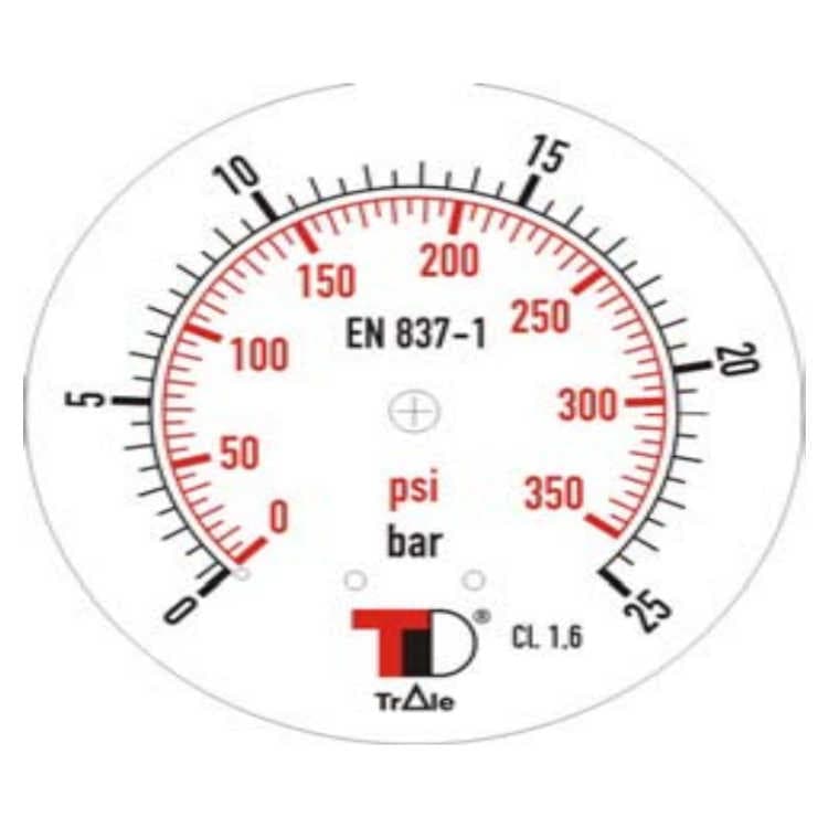 Manometer med nedre anslutning 100 mm, fylld med glycerin, 1/2" BSP, 0-25 bar – bild 2