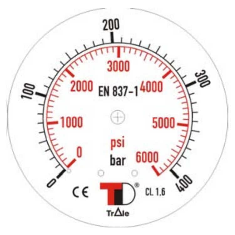 Manometer med nedre anslutning 100 mm, fylld med glycerin, 1/2" BSP, 0-400 bar – bild 2
