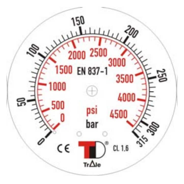 Manometer med bakre anslutning 100 mm, inbyggnad, fylld med glycerin, 1/2" BSP, 0-315 bar – bild 2