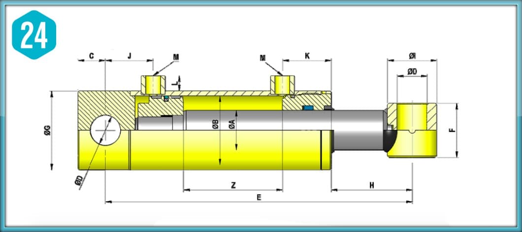 Dubbelverkande cylinder 120x70x800 med fästen – bild 2