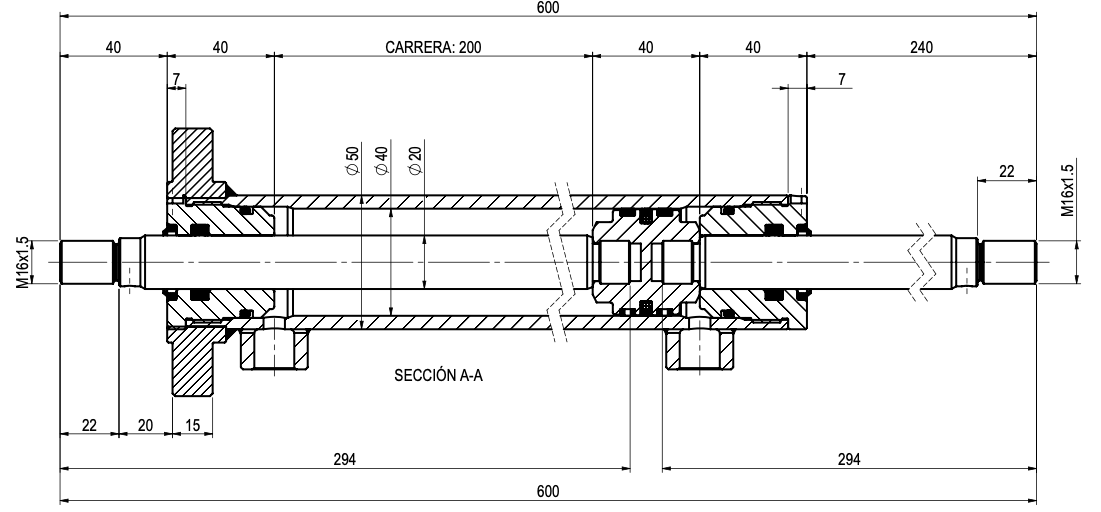 Cylinder dubbel kolvstång 40x20x200 med fästfläns – bild 2