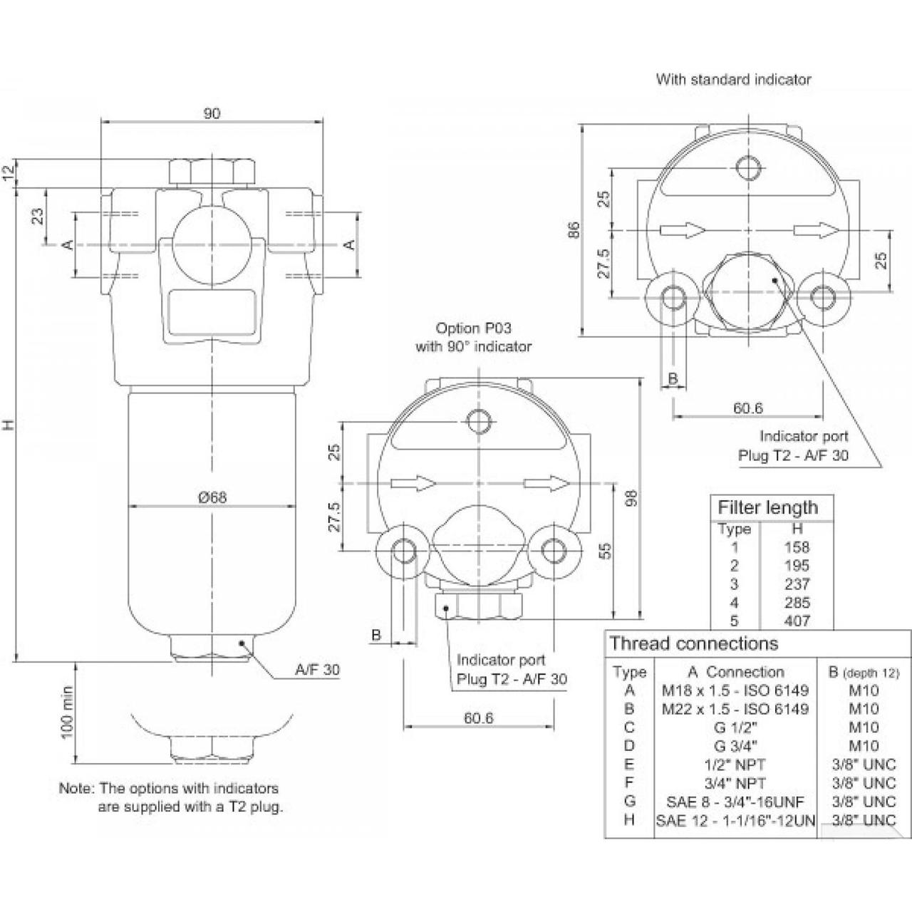 Hydrauliskt tryckfilter 3/4" BSP, 80 L/min, 10µ glasfiber, tryckskillnad 210 – bild 3