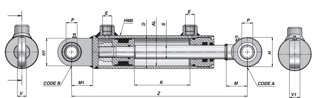 Dubbelverkande cylinder 80x50x400 med ledögon – bild 2