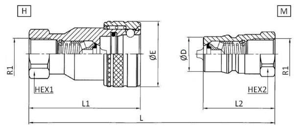 Rostfri ISO-A snabbkoppling 1/2" BSP hane, BG-mått 3 – bild 2