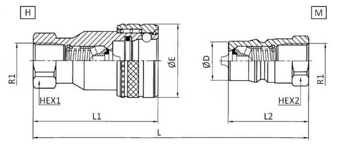 Rostfri ISO-B snabbkoppling 1/4" BSP hona, BG-mått 1 – bild 2