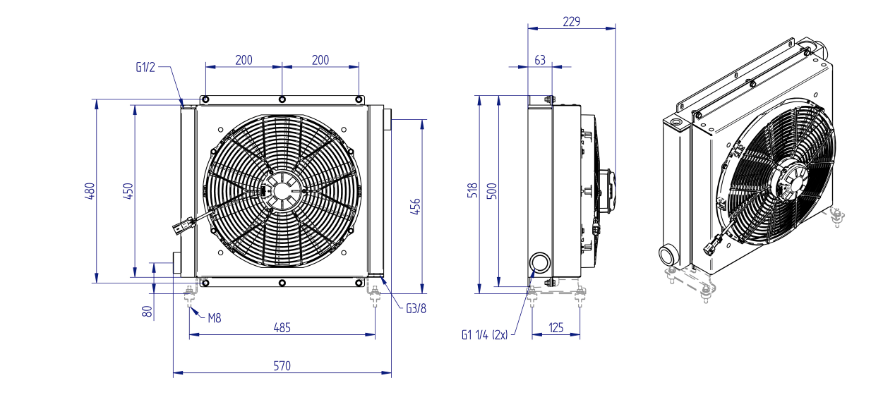 Oesse hydraulisk oljekylare 18 kW 24V, 1 1/4" BSP – bild 3