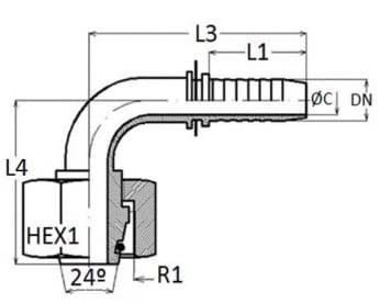Rostfri 1/4 DN presskoppling vinklad 90° 10L M16x1,5 med o-ring – bild 2
