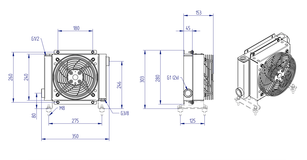 Oesse hydraulisk oljekylare 5,5 kW 400V, 1" BSP – bild 2
