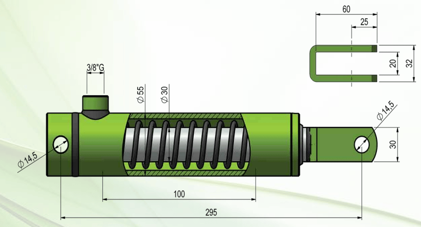 Enkelverkande bromscylinder 100mm slaglängd med returfjäder – bild 2