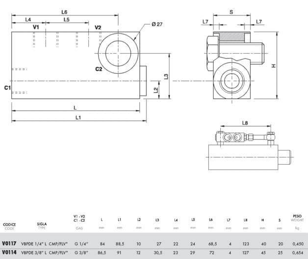 Dubbel styrd backventil VBPDE 3/8"L CMP/FLV – bild 3