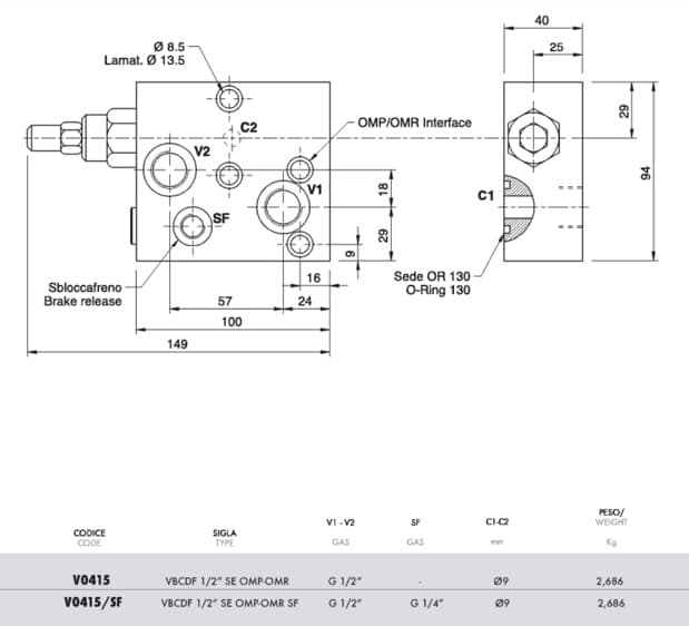 Enkelverkande balanseringsventil flänsbar hydraulmotor VBCDF 1/2" SE OMP/OMR SF – bild 3
