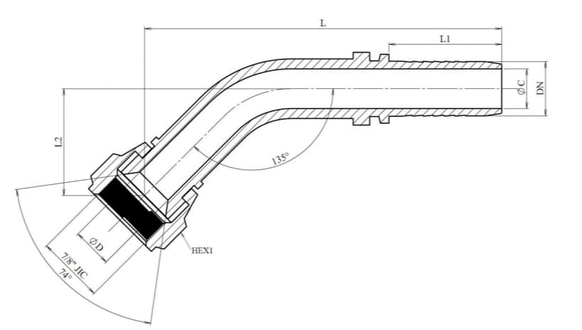 Rostfri 3/16" DN presskoppling 45° 7/16" 20h UNF – bild 2