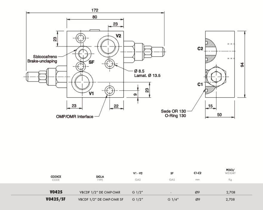 Dubbelverkande balanseringsventil flänsbar hydraulmotor VBCDF 1/2" DE OMP-OMR SF – bild 2