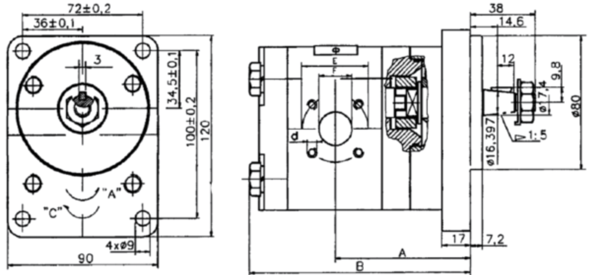 Hydraulisk kugghjulspump grupp 2 höger 8,2cc med lager – bild 2