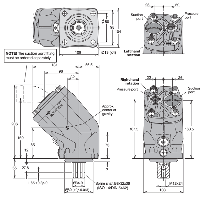 Parker axialkolvpump F1 höger 102,9cc 216 l/min – bild 2