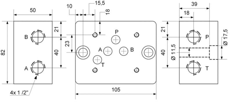 NG10 underblock 1/2" med sidoanslutning Cetop 05 – bild 2