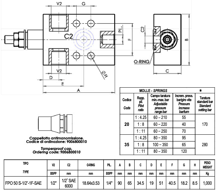 Enkelverkande balanseringsventil 1/2” SAE 6000 – bild 2
