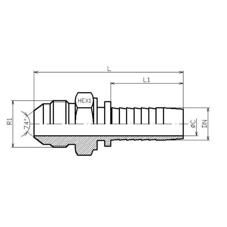 1" 1/4 DN presskoppling JIC 1" 7/8 12h UNF hane – bild 2