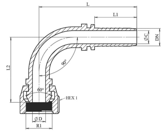Rostfri 5/16" DN presskoppling vinklad 90° 3/8" BSP invändig gänga – bild 2