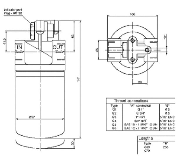 Hydrauliskt MSH070 returfilter 1" BSP 3µm glasfiber – bild 2