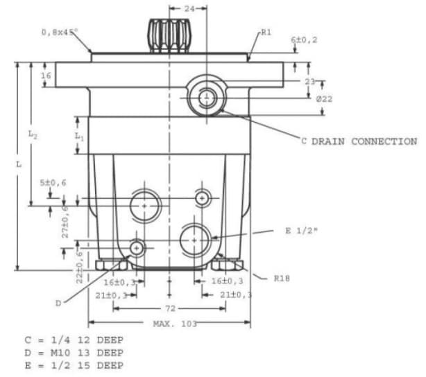 MSS200 200cc hydraulmotor splinead axel 12t Ø 32mm kort med läckageanslutning – bild 2