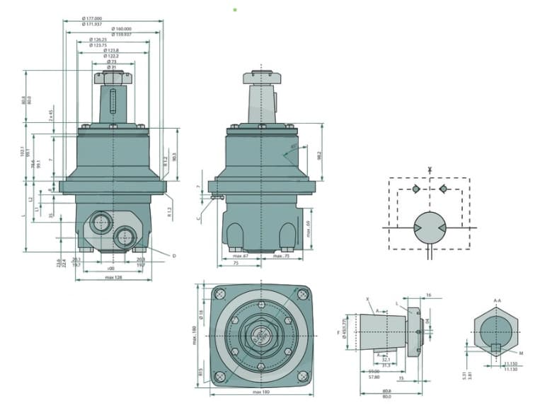 MTW250 250cc hydraulmotor 1"3/4 1:10 konisk axel – bild 2