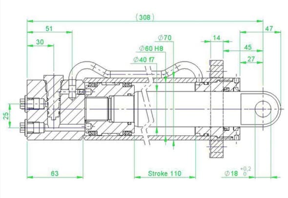 Hydraulcylinder för snabbfäste 60x40x110mm – bild 3