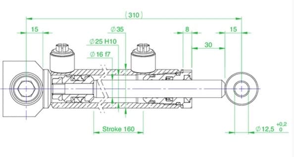 Hydraulcylinder för snabbfäste 25x16x160mm – bild 5