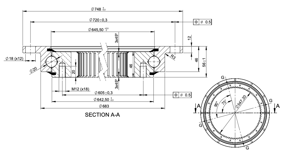 Svängkranslager med invändig kuggning och ytterdiameter 750mm – bild 3