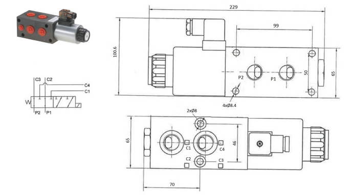 Kopplingsbar 6/2 selektionsventil 80 L/min 12V läckfri – bild 2