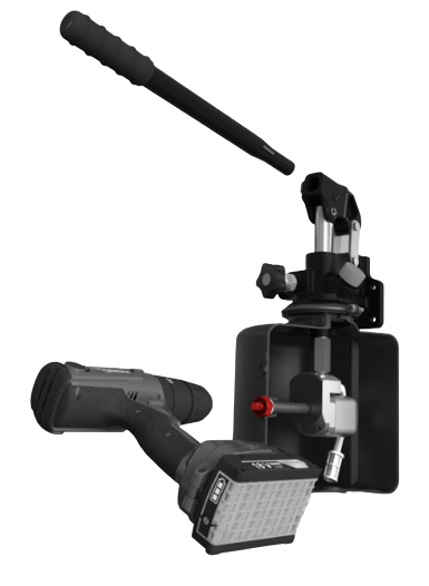 Hydraulpump som drivs av batteriborrmaskin inklusive handpump