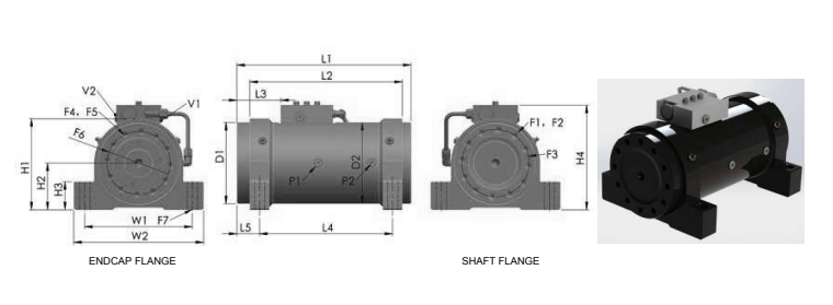 Hydrauliskt roterande ställdon 14000Nm 180 grader med fotmontage – bild 4