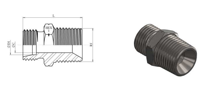 Rostfri NPT 3/8" - 10S (M18x1,5) hane inskruvningskoppling – bild 2