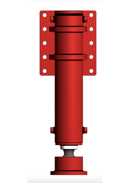 Hydraulisk dubbelverkande stödbenscylinder 80x60x400 med svängbar fot