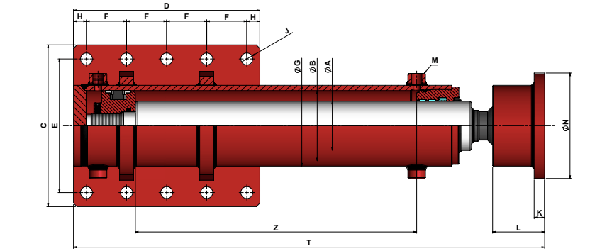 Hydraulisk dubbelverkande stödbenscylinder 80x60x500 med svängbar fot – bild 2