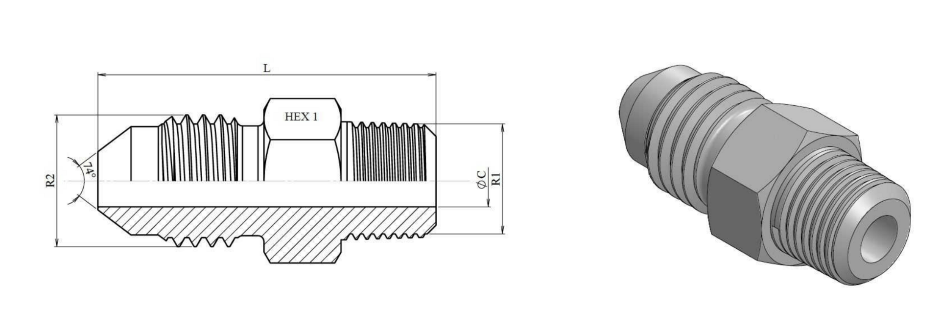 BSPT 3/4" - JIC 7/8" 14h UNF hane inskruvningskoppling – bild 2