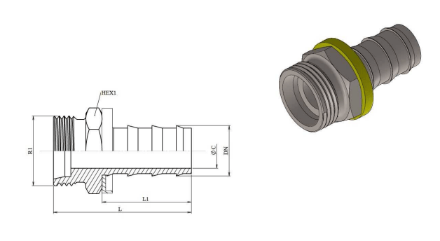 1/2 DN Push lock koppling 15L (M22X1,5) hane – bild 2