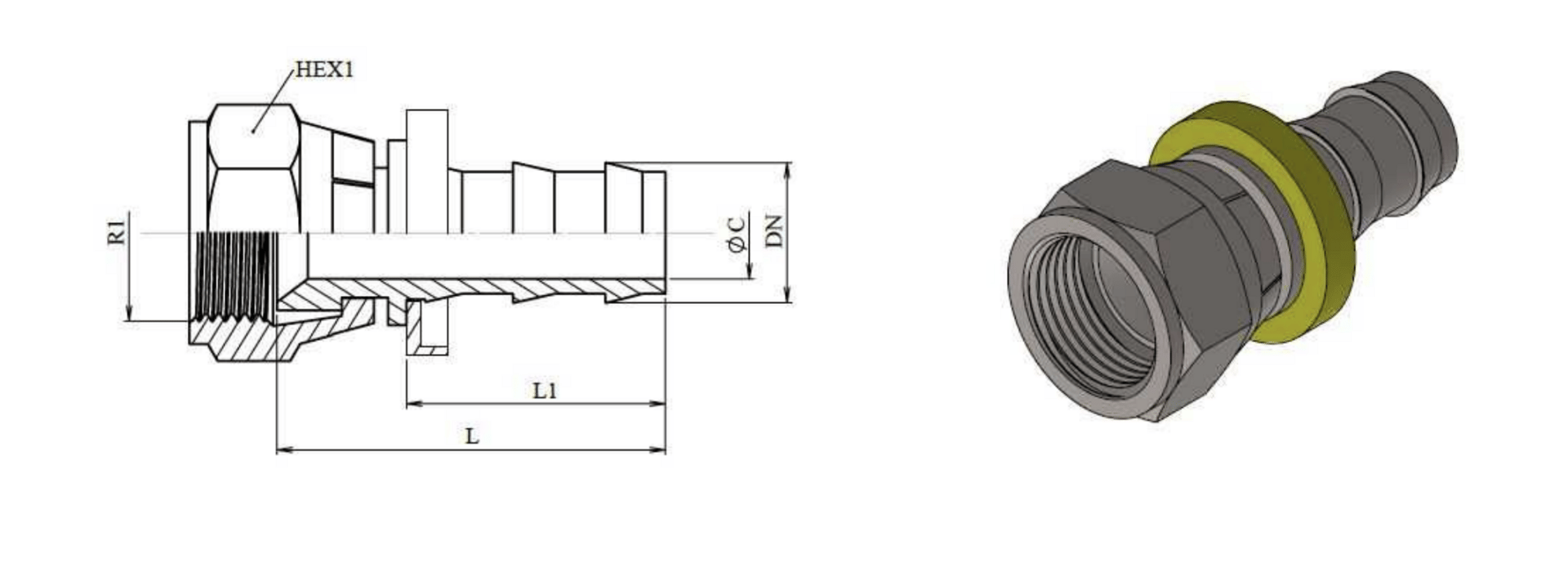 3/8 DN Push on JIC presskoppling 9/16" 18 UNF hona – bild 2