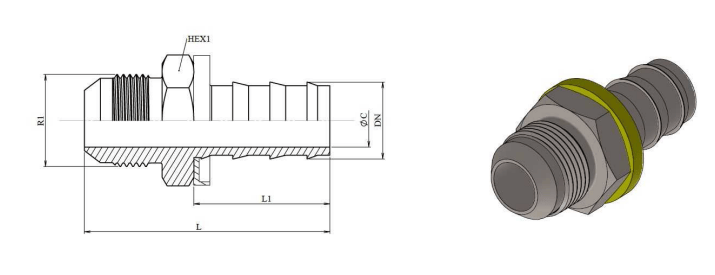 1/2 DN Push on JIC presskoppling 3/4" 16 UNF hane – bild 2