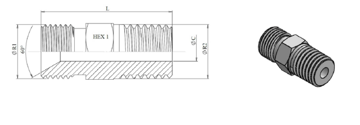 Rostfri adapter 1"1/4 BSP - 1"1/4 BSPT hane-hane – bild 2
