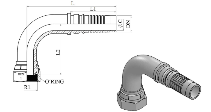 2" BSP interlock presskoppling 90º invändig gänga med o-ring för 2" (DN51) slang – bild 2