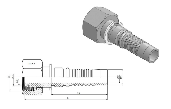 Interlock presskoppling 1"1/4 DN hona M52x2 - 38S med mutter och o-ring – bild 2