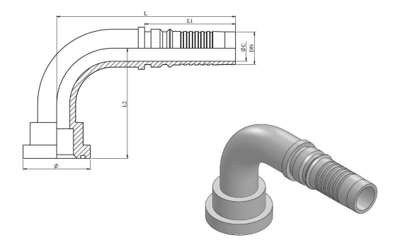 3/4" DN interlock presskoppling 90º SAE 47,6 mm 6000 PSI – bild 2