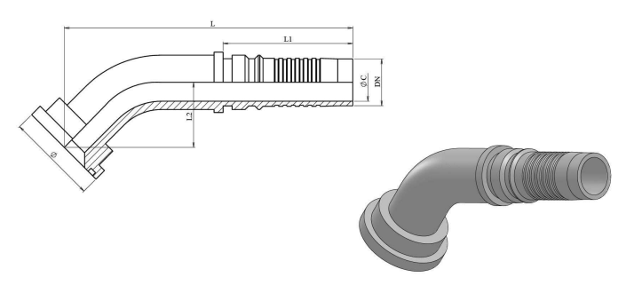 3/4" DN interlock presskoppling 45º SAE 41,3 mm 6000 PSI – bild 2