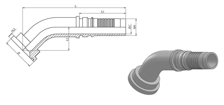 1"1/4 DN interlock presskoppling 45º SAE 54 mm 9000 PSI – bild 2