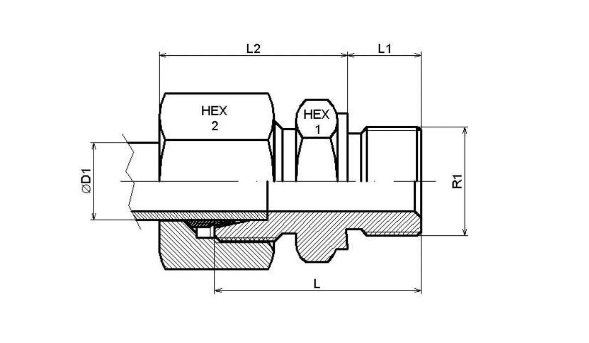 Rostfri BSP 1/2" - 22L (M30x2) hane inskruvningskoppling med skärring och svivelmutter – bild 2