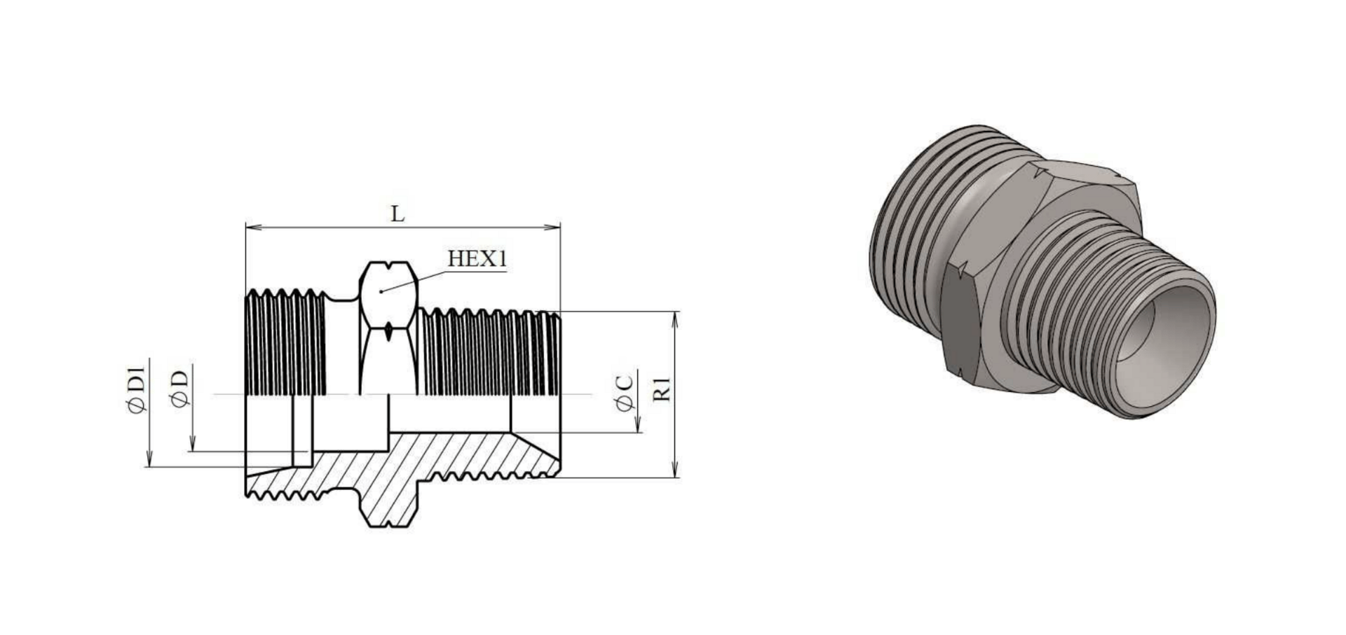 Rostfri NPT 1/4" - 10S (M18x1,5) hane inskruvningskoppling – bild 2