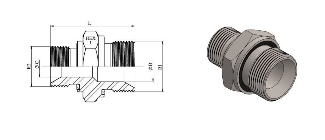 Adapter 1/4" - 1/2" BSP hane ED – bild 2