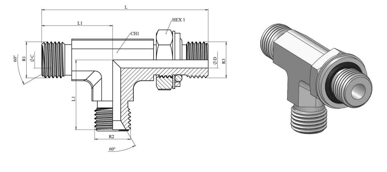 Justerbar T-koppling 1" BSP hane – bild 2