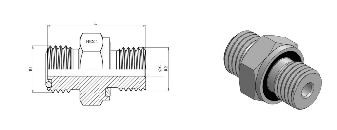 ORFS inskruvningskoppling 9/16"-18h hane 1/4" BSP hane – bild 2